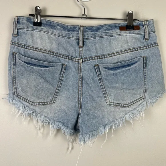 Billabong Denim Jean Shorts Blue Frayed Bonita Mid Rise Beach Size 28 AU 10 - Picture 7 of 12